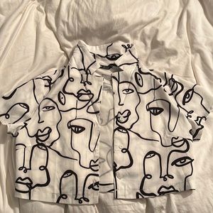 soft white graphic button up. shein size small